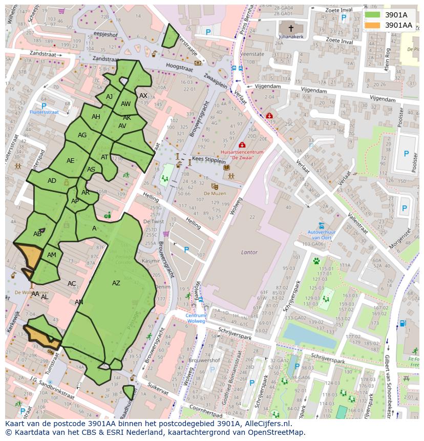 Afbeelding van het postcodegebied 3901 AA op de kaart.