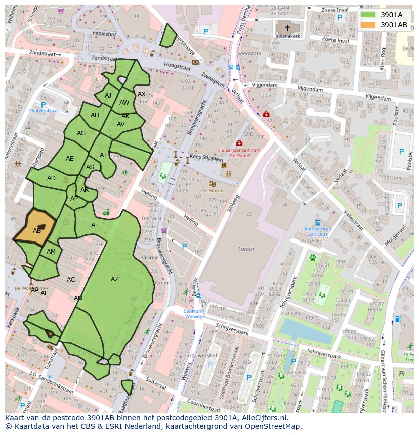 Afbeelding van het postcodegebied 3901 AB op de kaart.