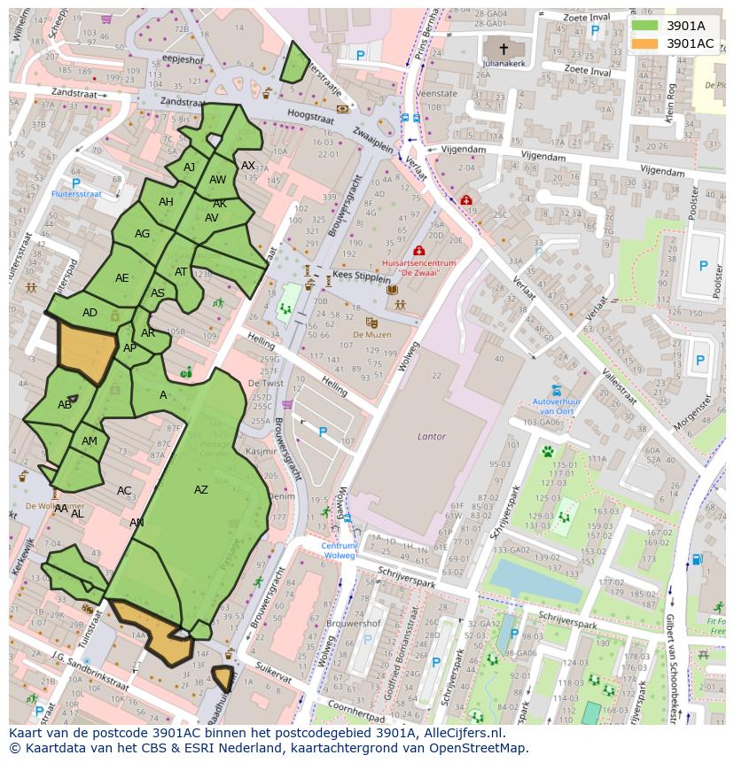 Afbeelding van het postcodegebied 3901 AC op de kaart.