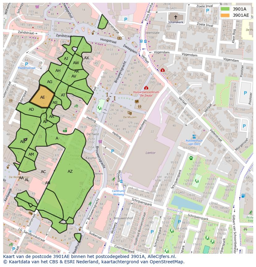 Afbeelding van het postcodegebied 3901 AE op de kaart.