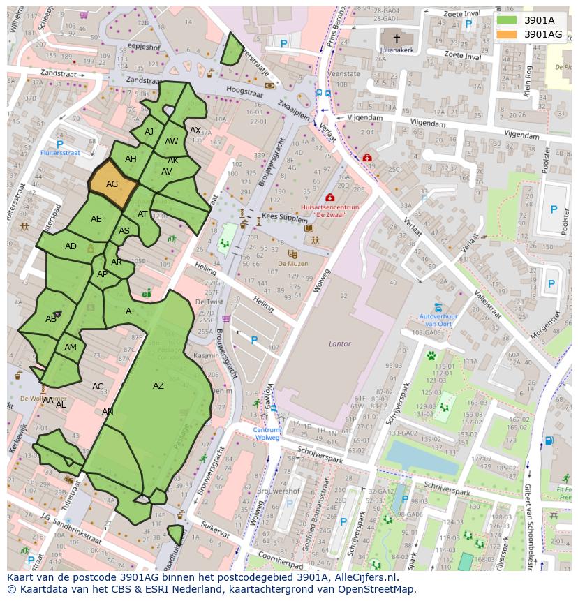Afbeelding van het postcodegebied 3901 AG op de kaart.