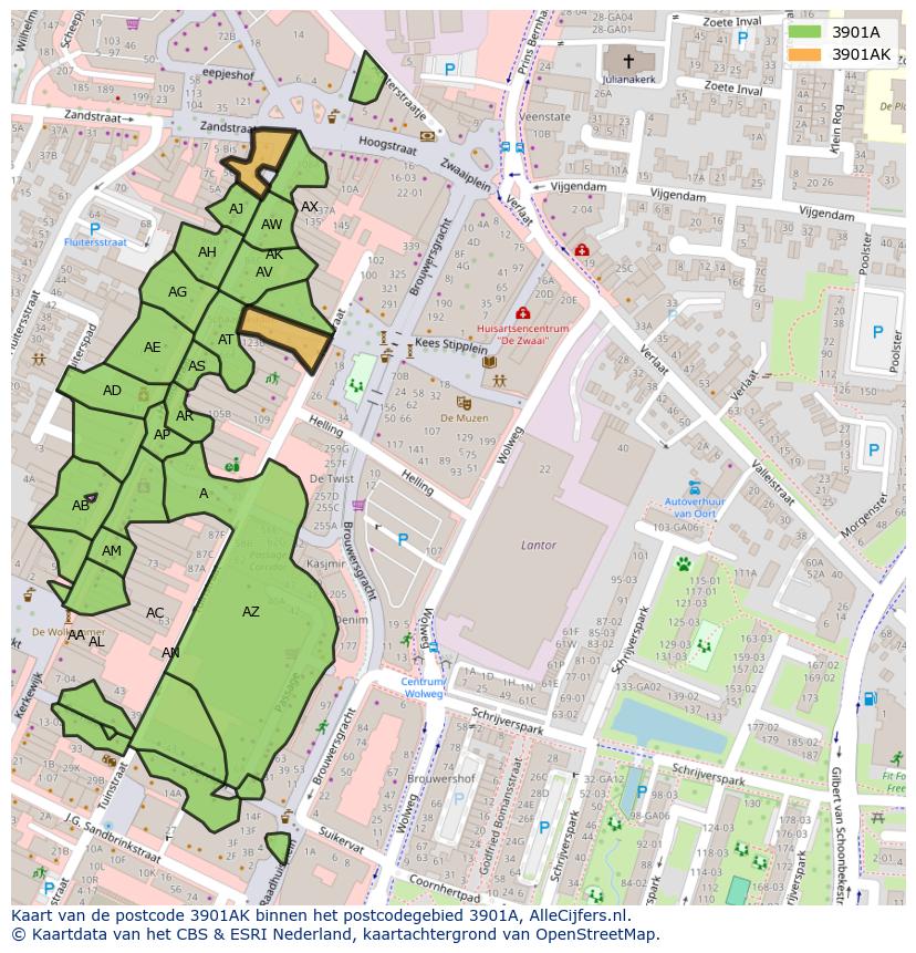 Afbeelding van het postcodegebied 3901 AK op de kaart.