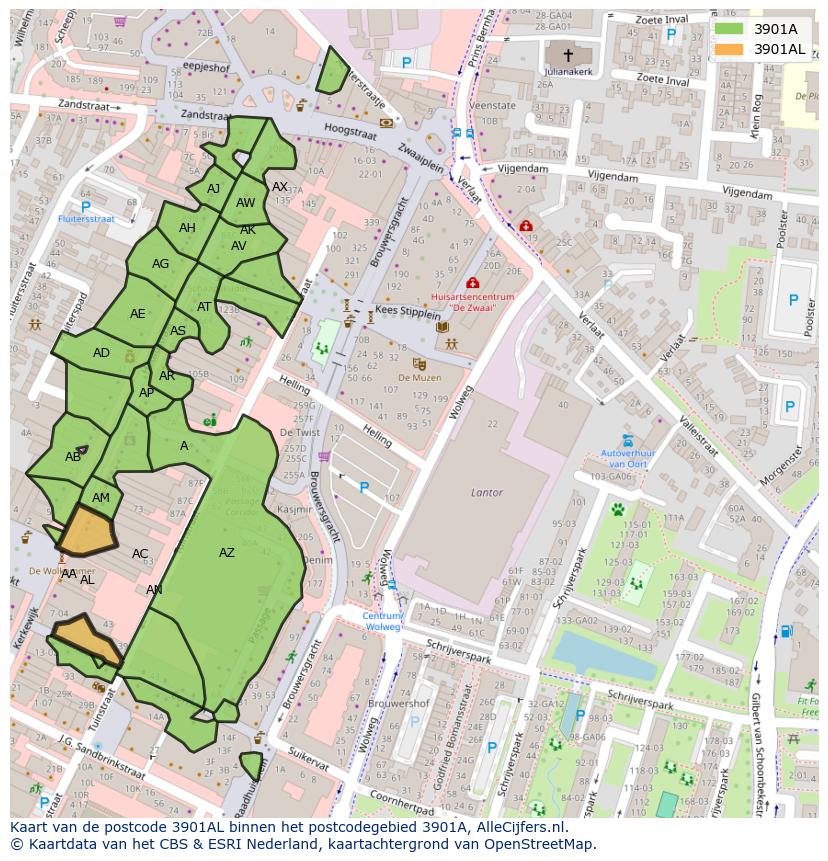 Afbeelding van het postcodegebied 3901 AL op de kaart.