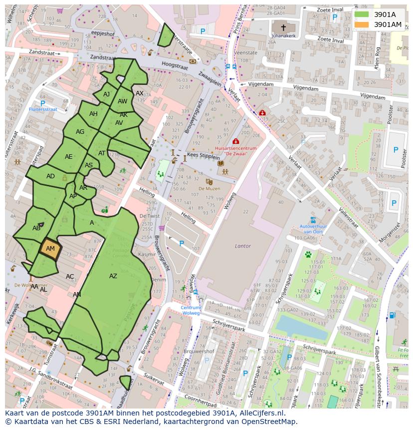 Afbeelding van het postcodegebied 3901 AM op de kaart.