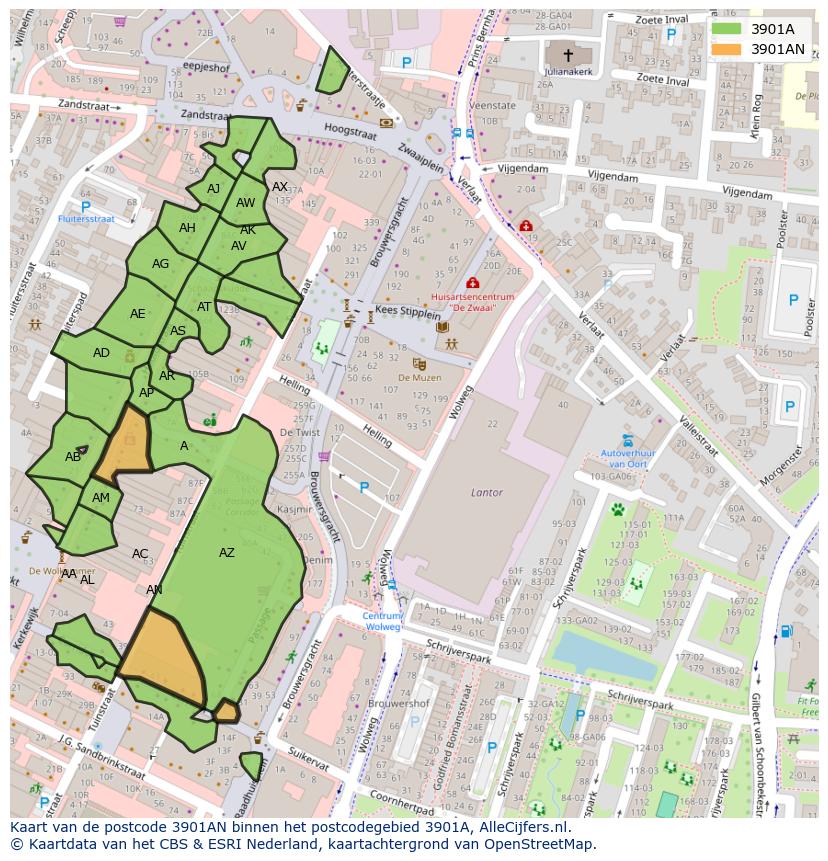 Afbeelding van het postcodegebied 3901 AN op de kaart.