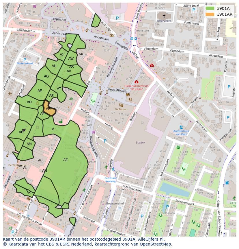 Afbeelding van het postcodegebied 3901 AR op de kaart.
