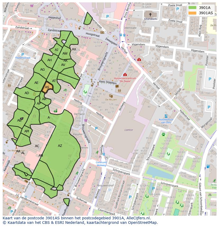 Afbeelding van het postcodegebied 3901 AS op de kaart.