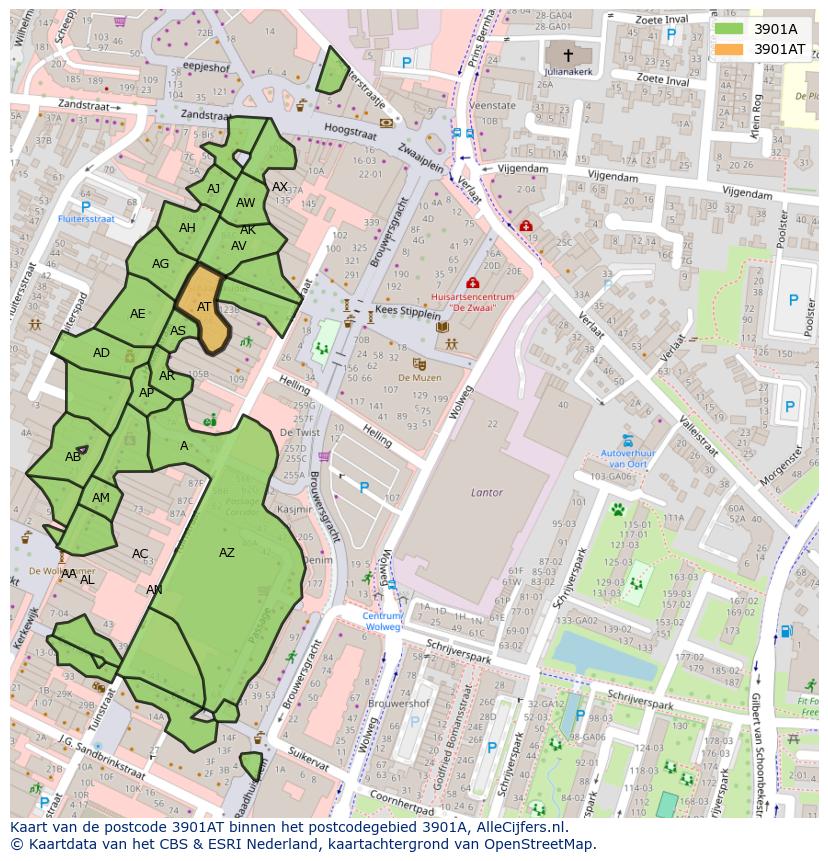 Afbeelding van het postcodegebied 3901 AT op de kaart.