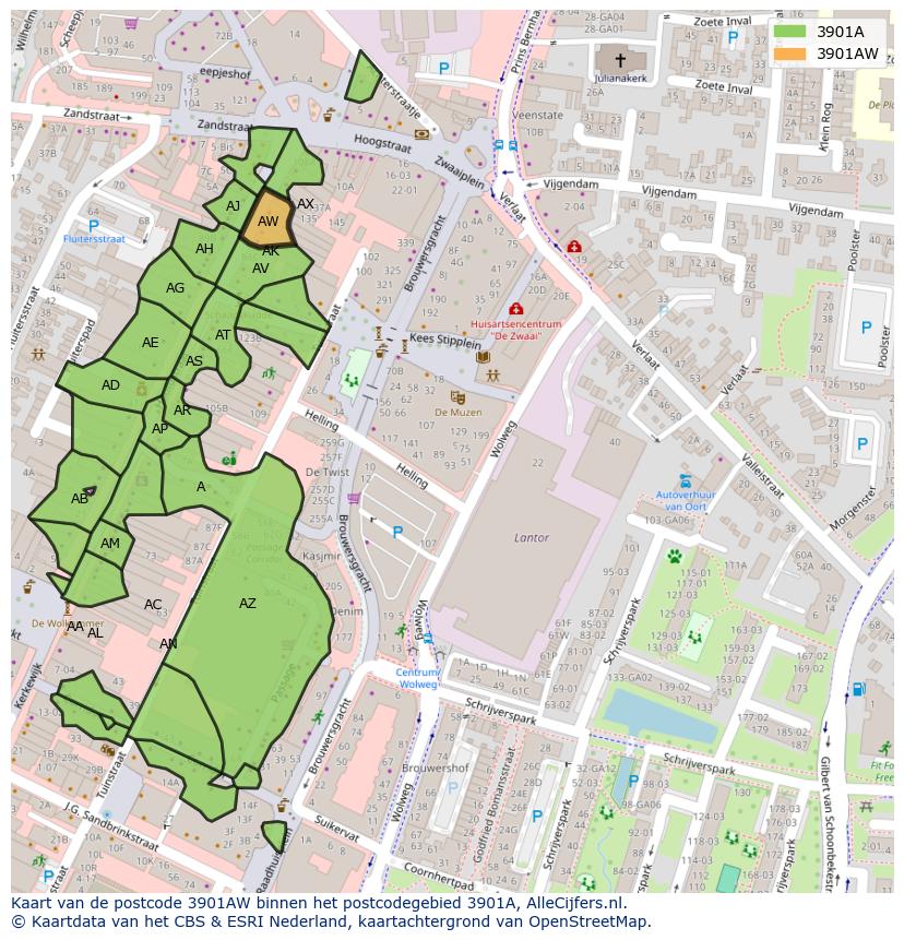 Afbeelding van het postcodegebied 3901 AW op de kaart.