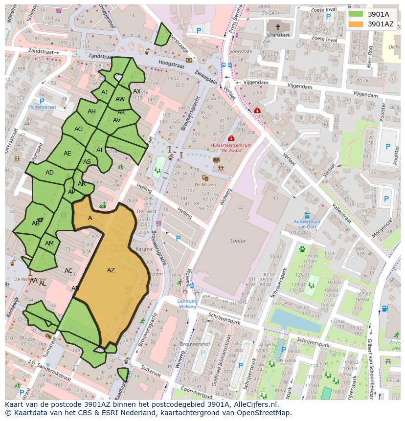 Afbeelding van het postcodegebied 3901 AZ op de kaart.