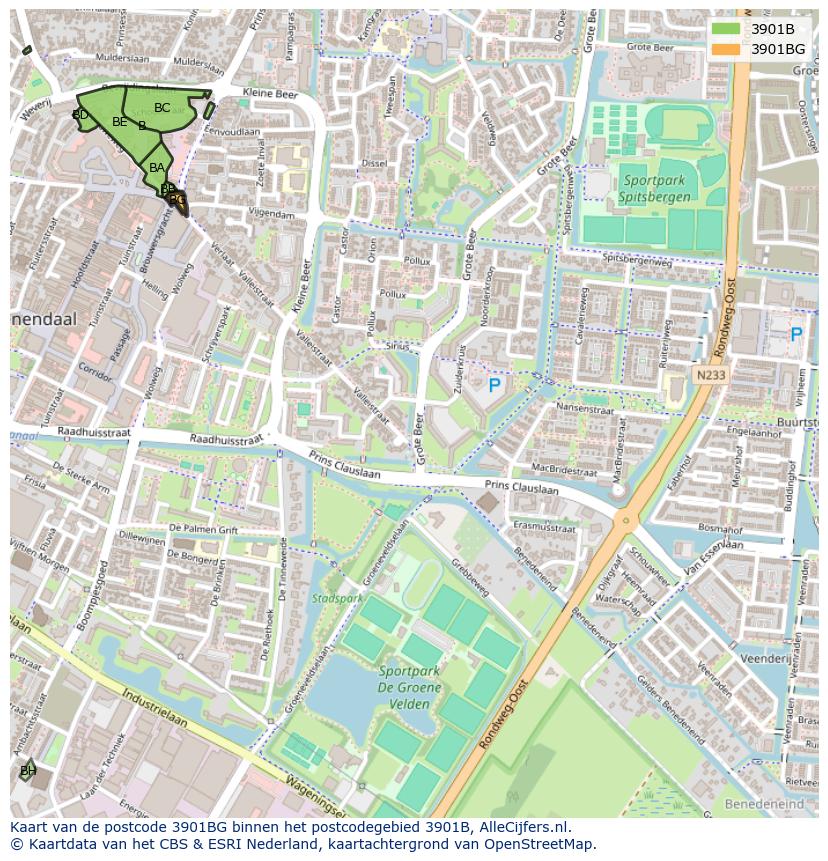 Afbeelding van het postcodegebied 3901 BG op de kaart.