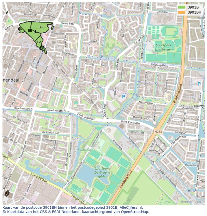 Afbeelding van het postcodegebied 3901 BH op de kaart.
