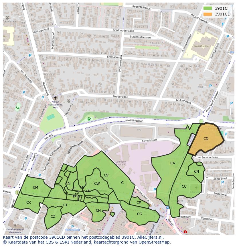 Afbeelding van het postcodegebied 3901 CD op de kaart.