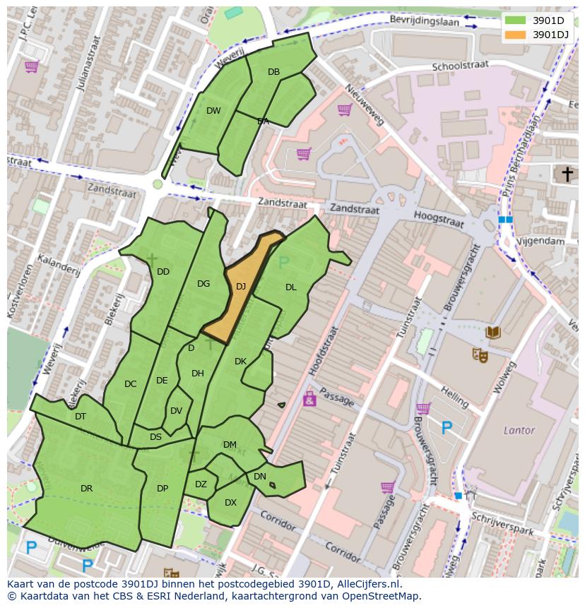 Afbeelding van het postcodegebied 3901 DJ op de kaart.