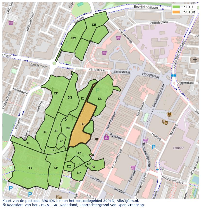 Afbeelding van het postcodegebied 3901 DK op de kaart.