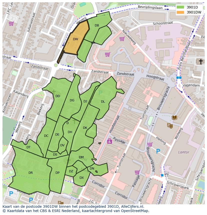 Afbeelding van het postcodegebied 3901 DW op de kaart.
