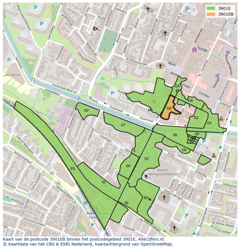 Afbeelding van het postcodegebied 3901 EB op de kaart.
