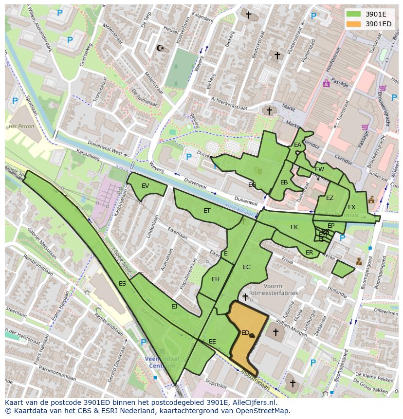 Afbeelding van het postcodegebied 3901 ED op de kaart.