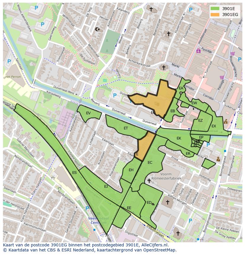 Afbeelding van het postcodegebied 3901 EG op de kaart.