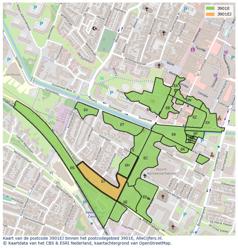 Afbeelding van het postcodegebied 3901 EJ op de kaart.