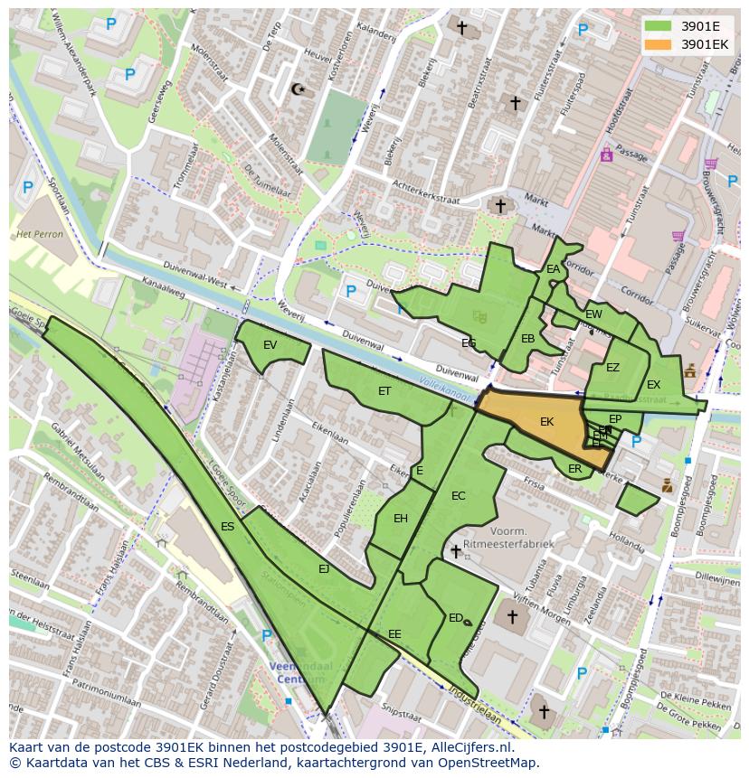 Afbeelding van het postcodegebied 3901 EK op de kaart.