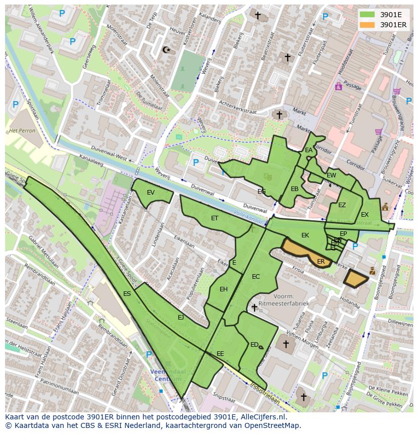 Afbeelding van het postcodegebied 3901 ER op de kaart.