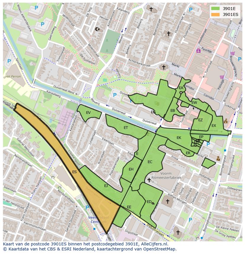 Afbeelding van het postcodegebied 3901 ES op de kaart.