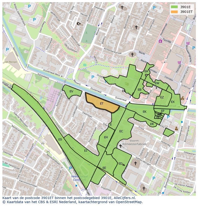 Afbeelding van het postcodegebied 3901 ET op de kaart.