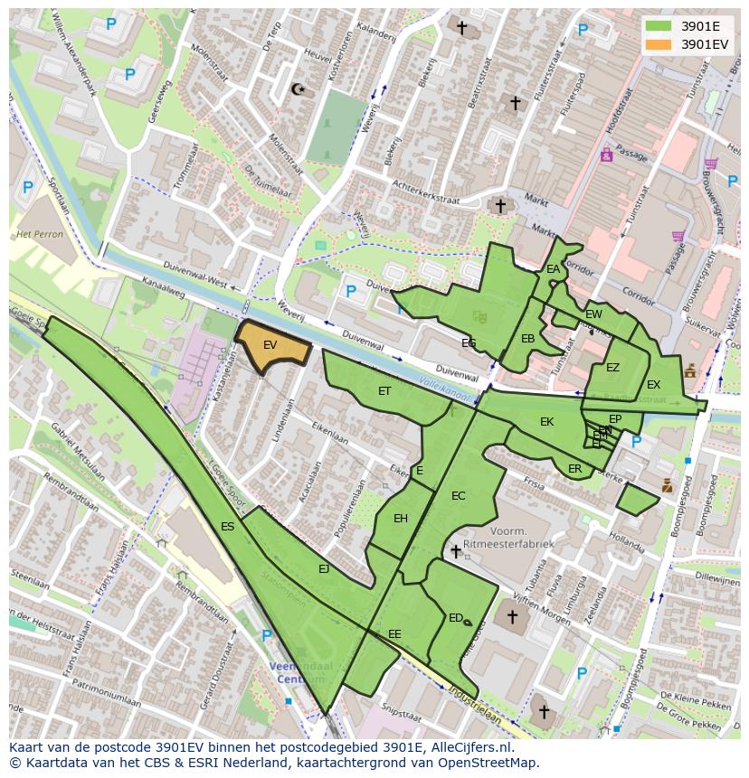 Afbeelding van het postcodegebied 3901 EV op de kaart.