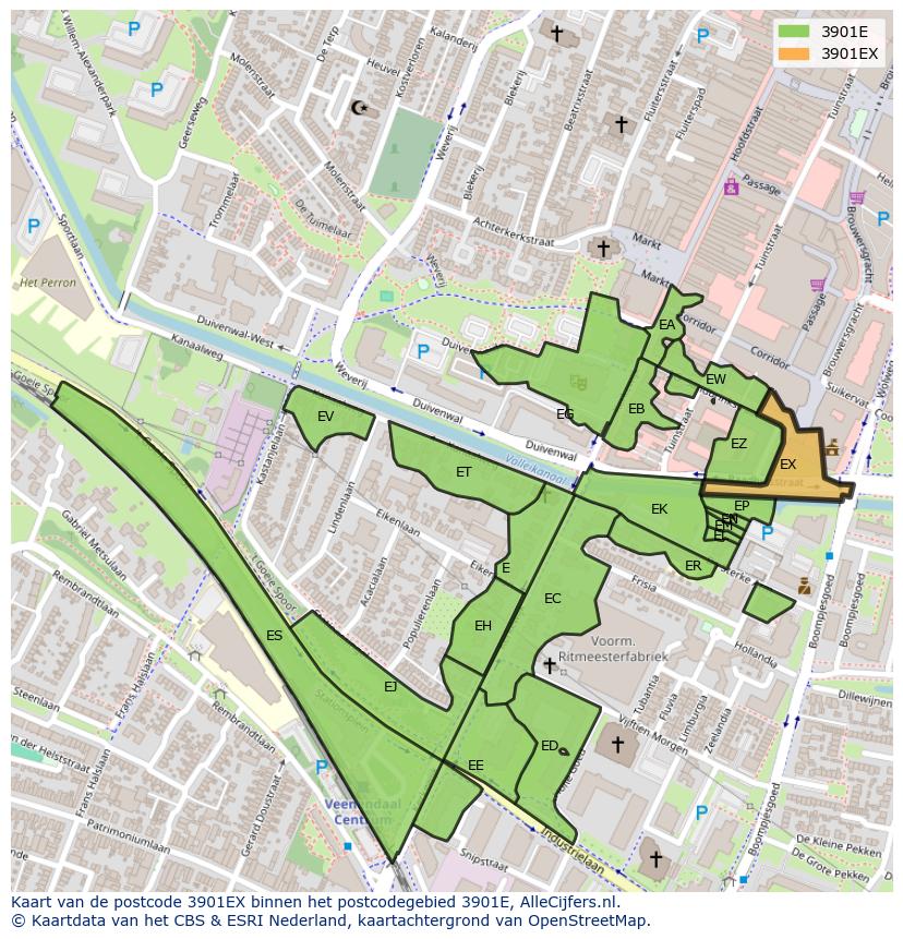 Afbeelding van het postcodegebied 3901 EX op de kaart.