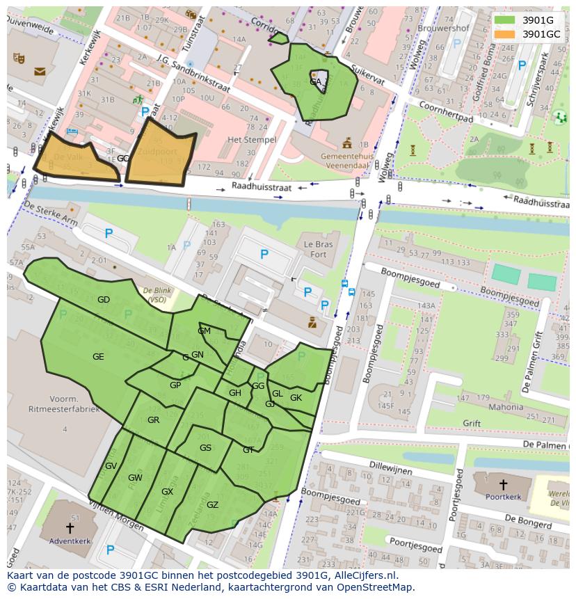 Afbeelding van het postcodegebied 3901 GC op de kaart.