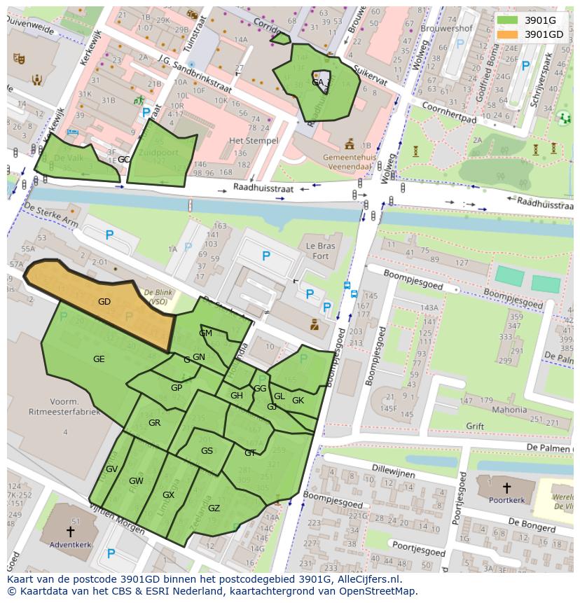 Afbeelding van het postcodegebied 3901 GD op de kaart.