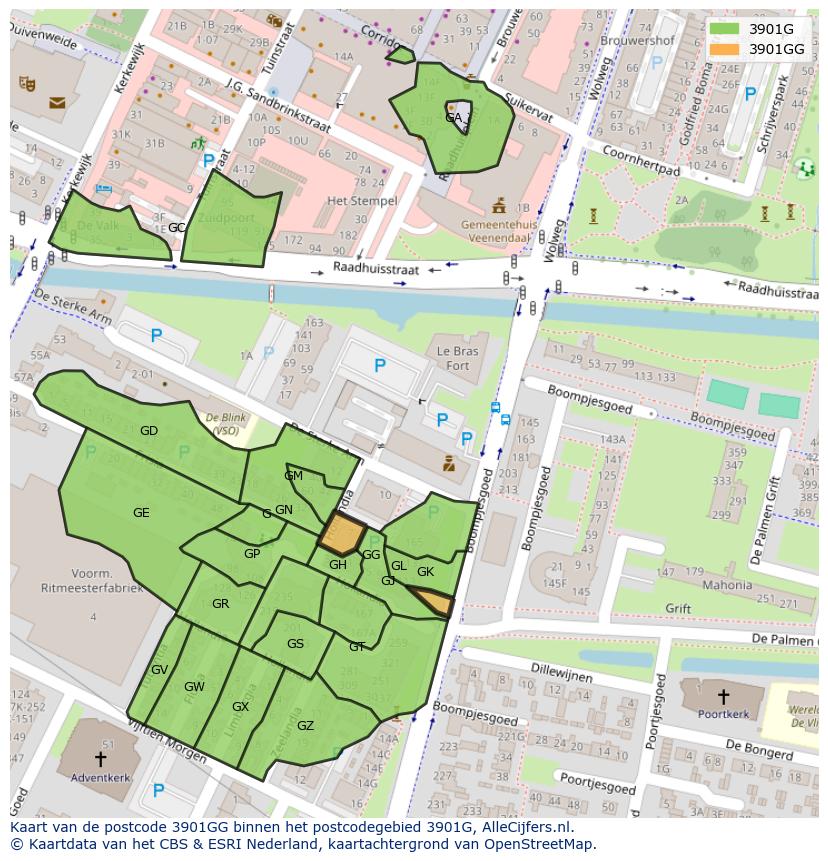 Afbeelding van het postcodegebied 3901 GG op de kaart.