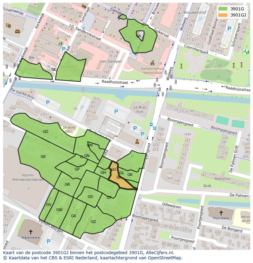 Afbeelding van het postcodegebied 3901 GJ op de kaart.