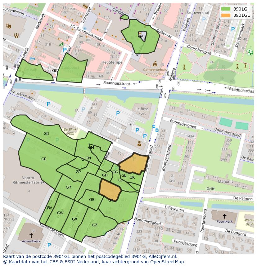 Afbeelding van het postcodegebied 3901 GL op de kaart.