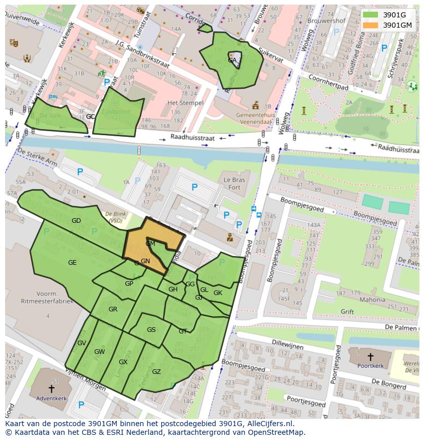 Afbeelding van het postcodegebied 3901 GM op de kaart.