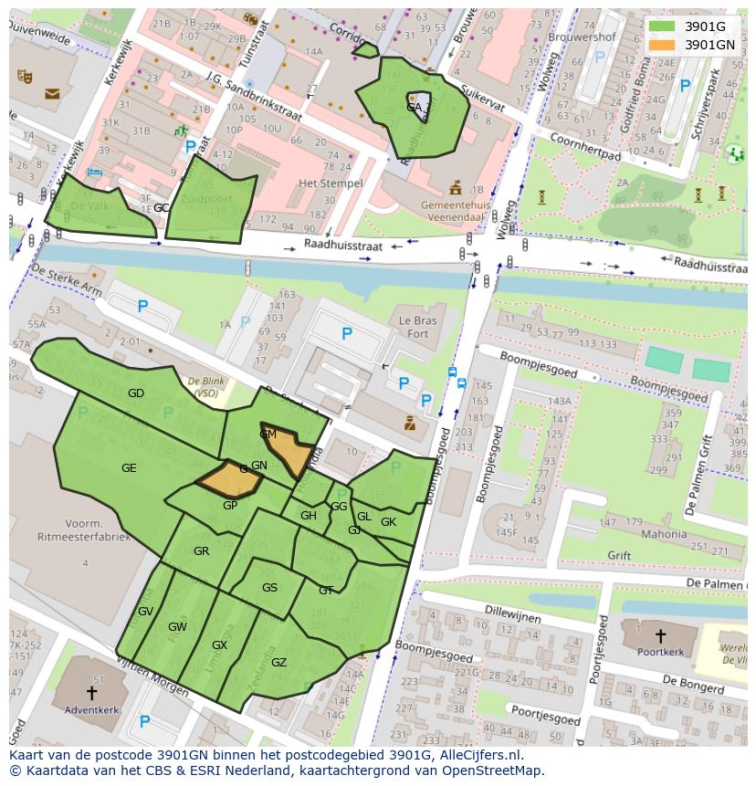 Afbeelding van het postcodegebied 3901 GN op de kaart.