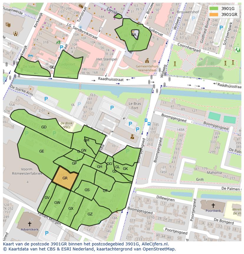 Afbeelding van het postcodegebied 3901 GR op de kaart.