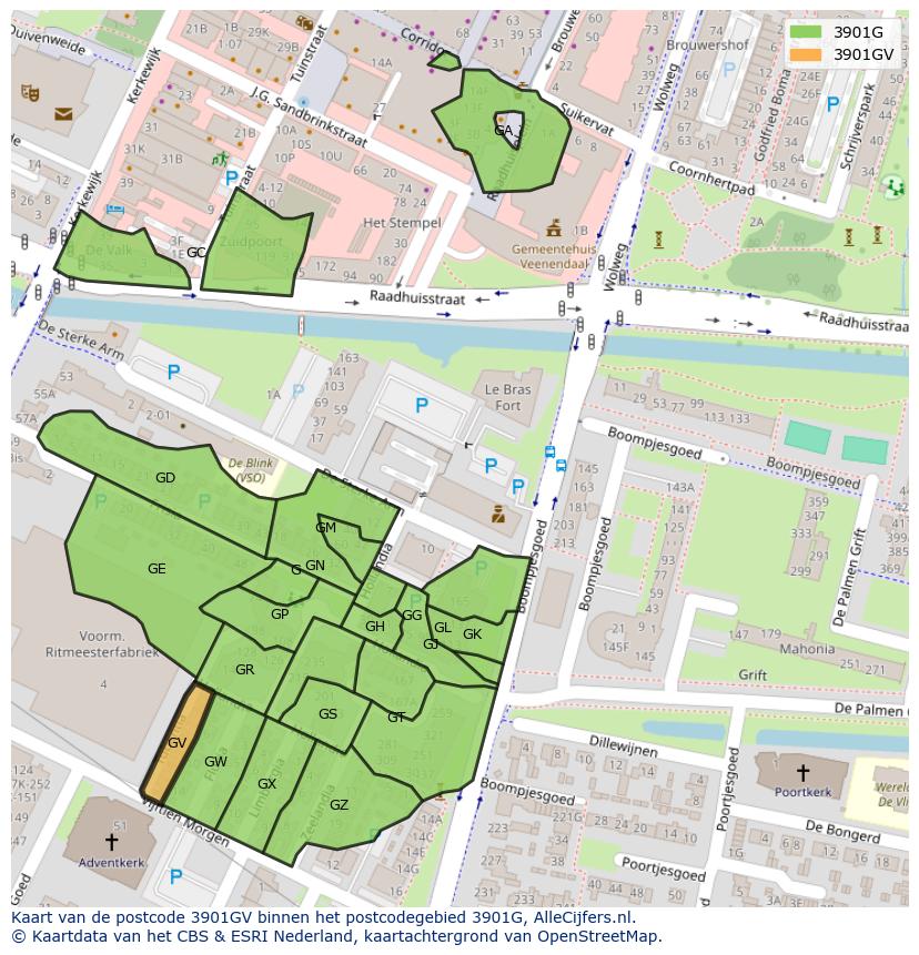 Afbeelding van het postcodegebied 3901 GV op de kaart.