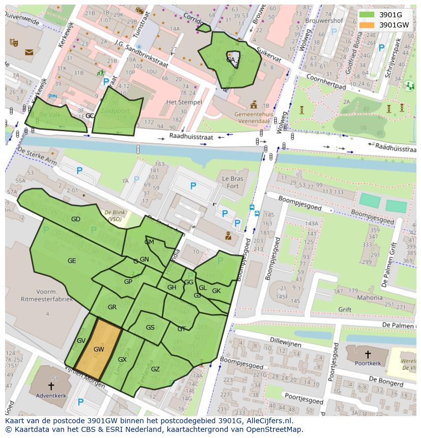 Afbeelding van het postcodegebied 3901 GW op de kaart.