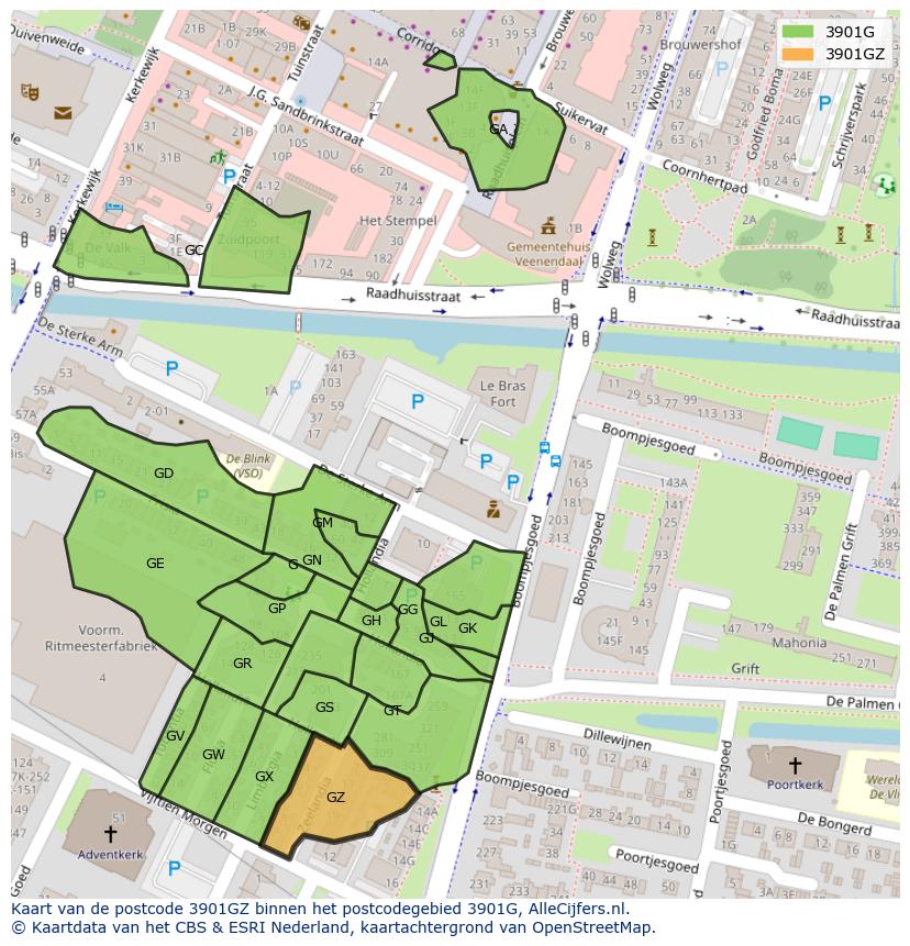 Afbeelding van het postcodegebied 3901 GZ op de kaart.