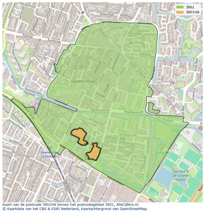 Afbeelding van het postcodegebied 3901 HA op de kaart.