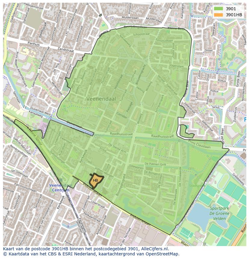Afbeelding van het postcodegebied 3901 HB op de kaart.