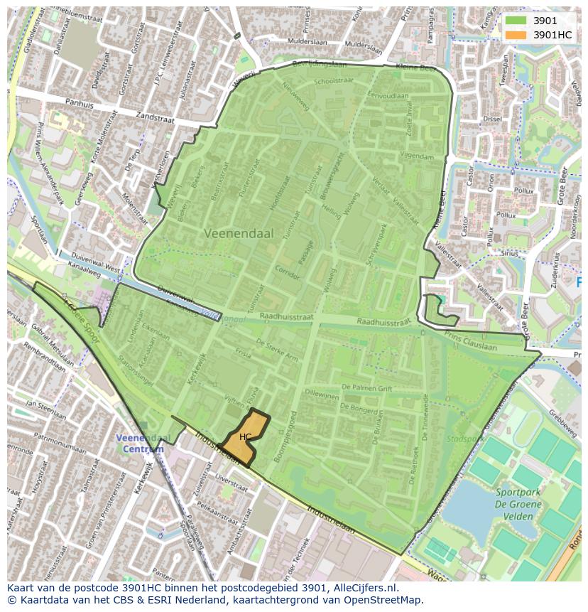 Afbeelding van het postcodegebied 3901 HC op de kaart.