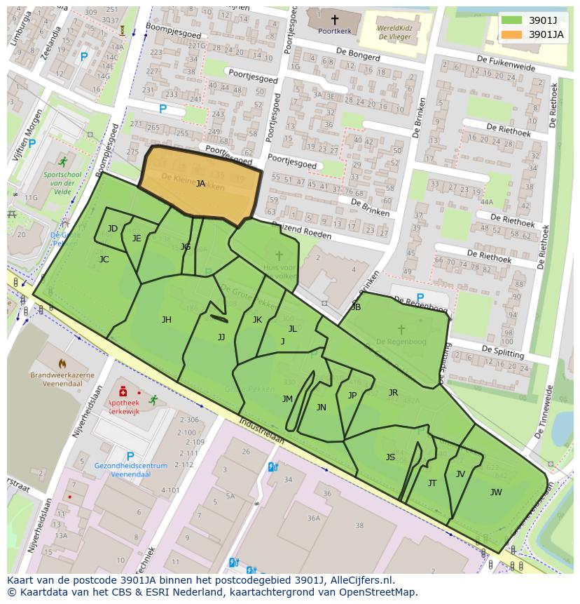 Afbeelding van het postcodegebied 3901 JA op de kaart.