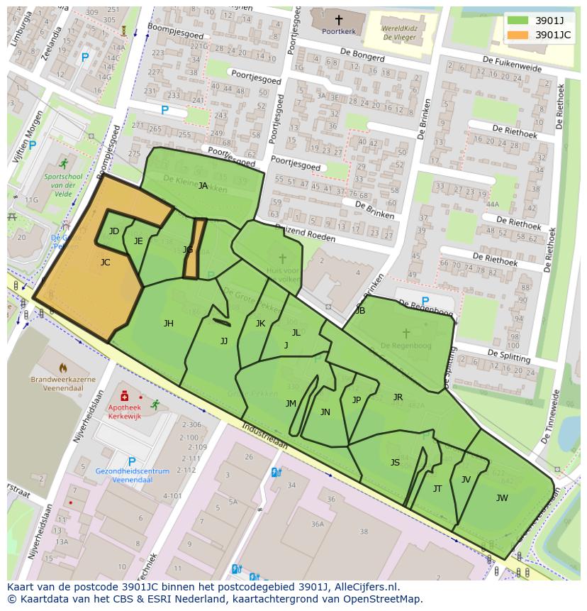 Afbeelding van het postcodegebied 3901 JC op de kaart.
