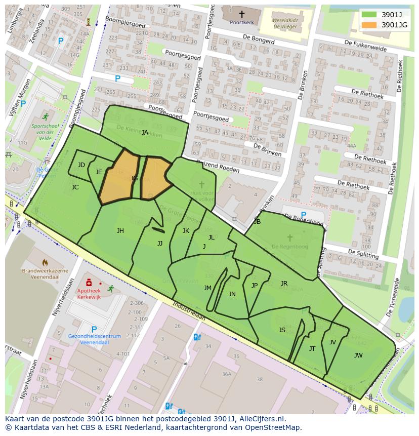 Afbeelding van het postcodegebied 3901 JG op de kaart.