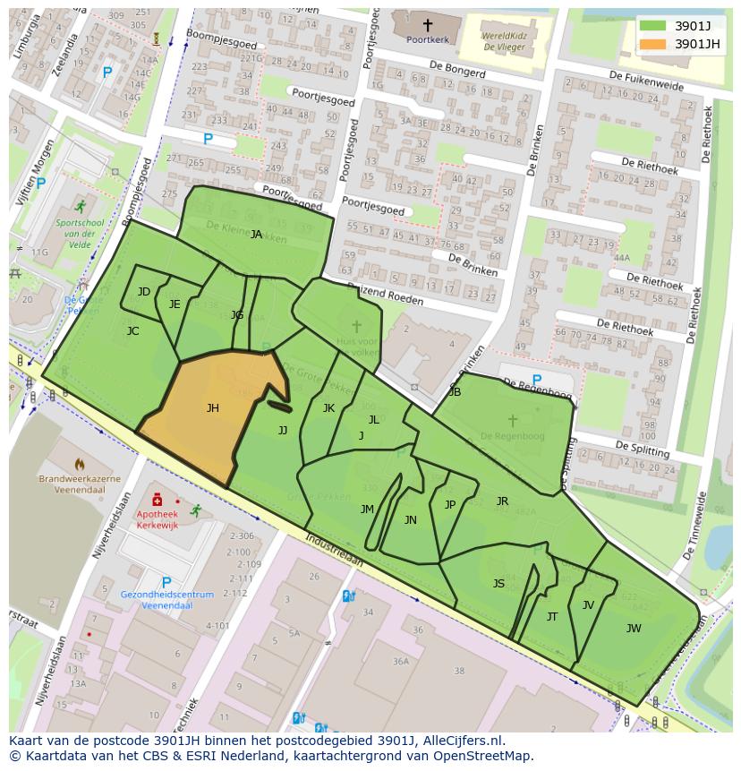 Afbeelding van het postcodegebied 3901 JH op de kaart.