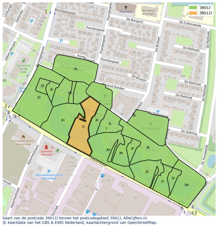 Afbeelding van het postcodegebied 3901 JJ op de kaart.