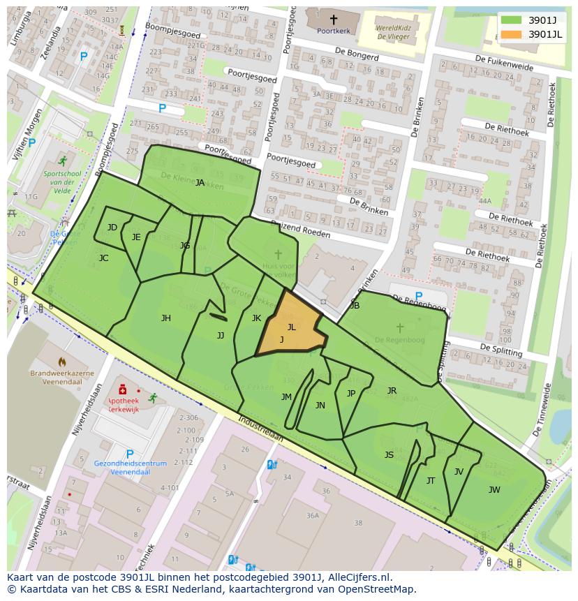 Afbeelding van het postcodegebied 3901 JL op de kaart.